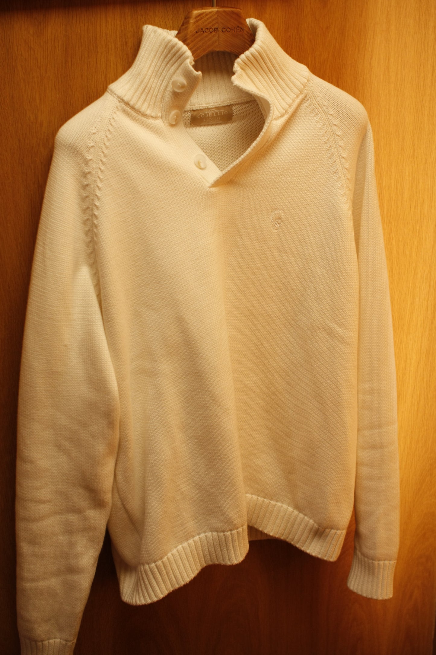 White-Silver Quarter button sweater