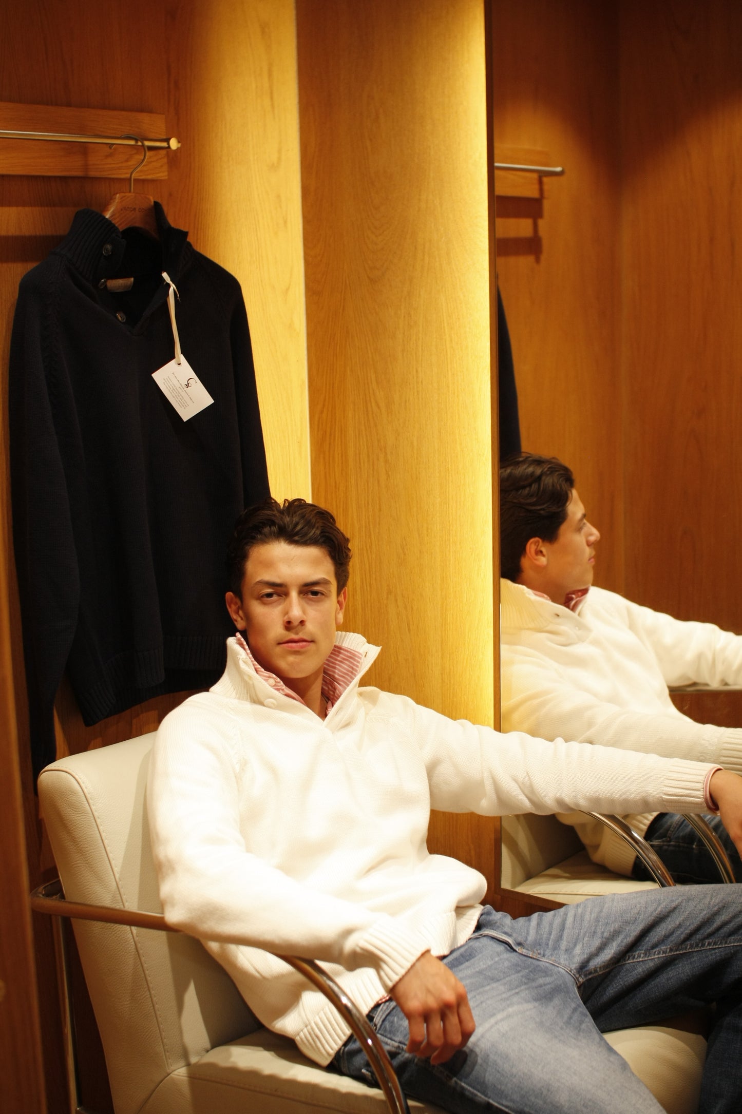 White-Silver Quarter button sweater