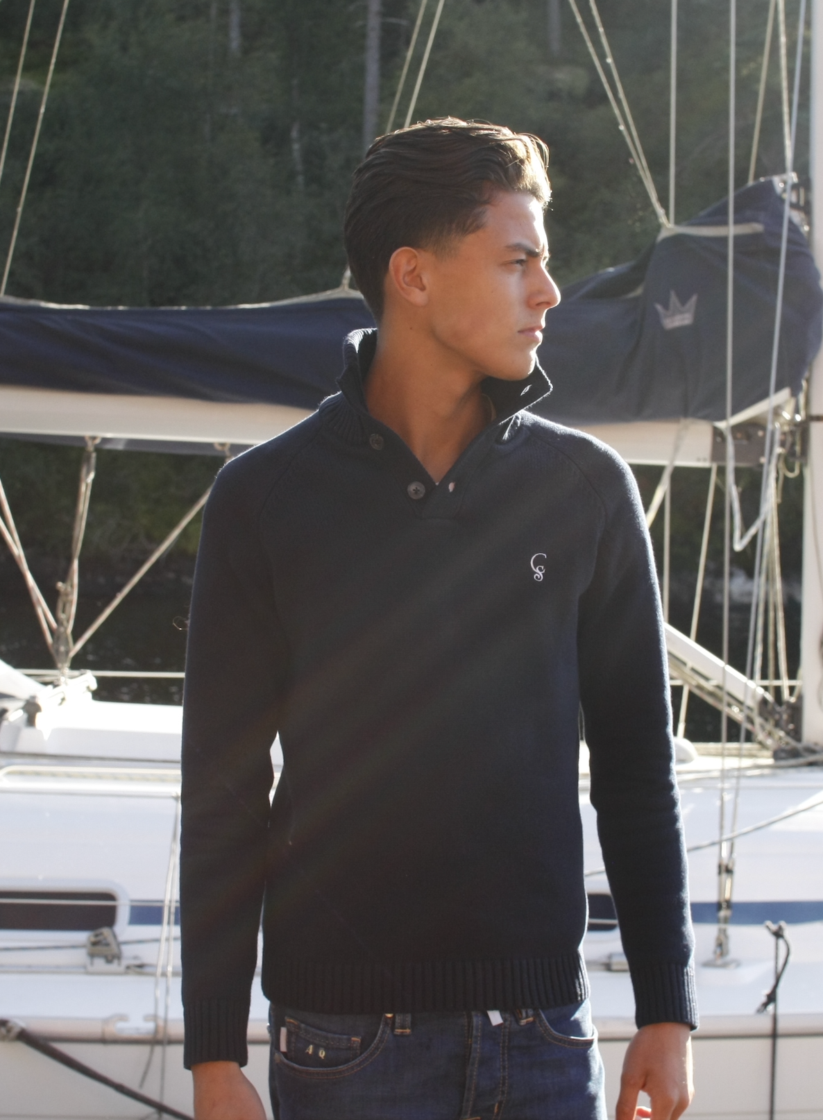 Dark Navy Quarter button sweater