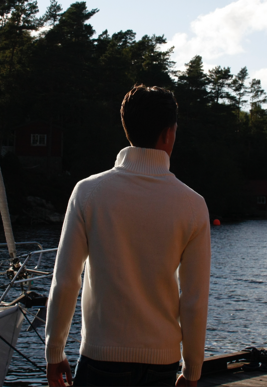 White-Silver Quarter button sweater