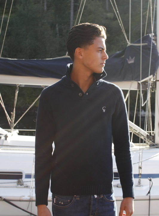 Dark Navy Quarter button sweater