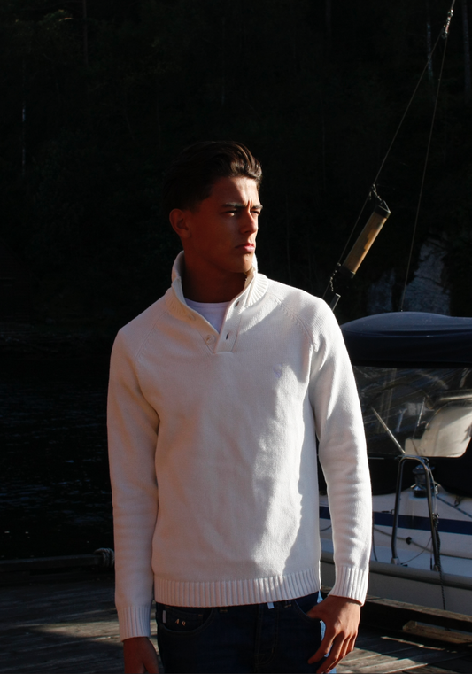 White-Silver Quarter button sweater